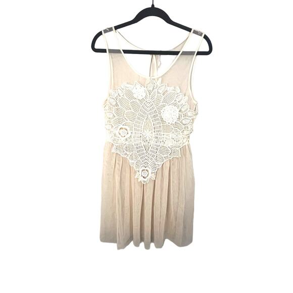 Free People Macrame Crochet Front Cream Mini Dress or Top Sheer Feminine sz. M - Picture 1 of 4